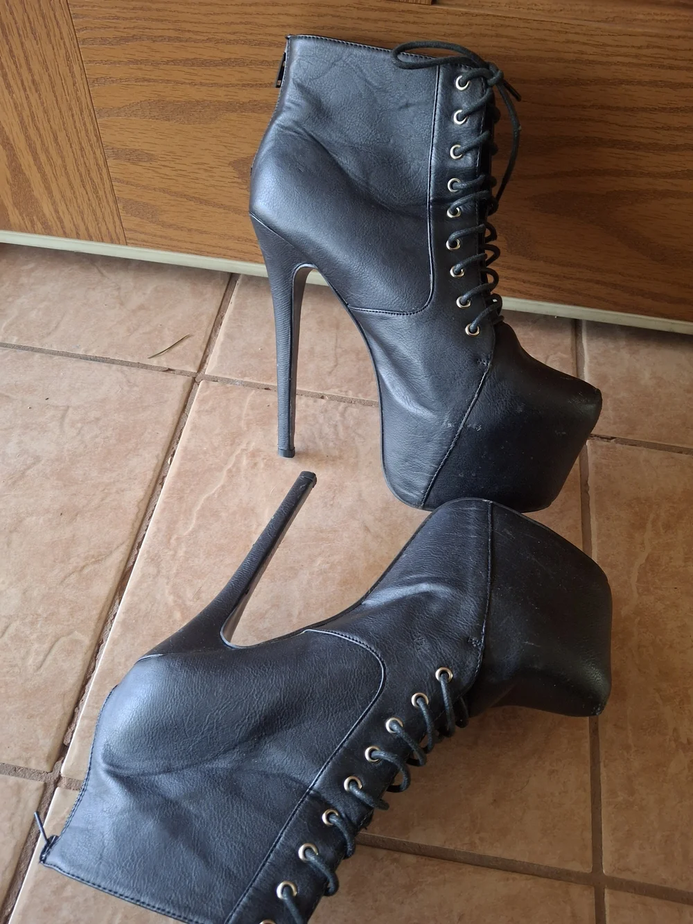 Women's Black Lace-Up Platform Ankle Booties